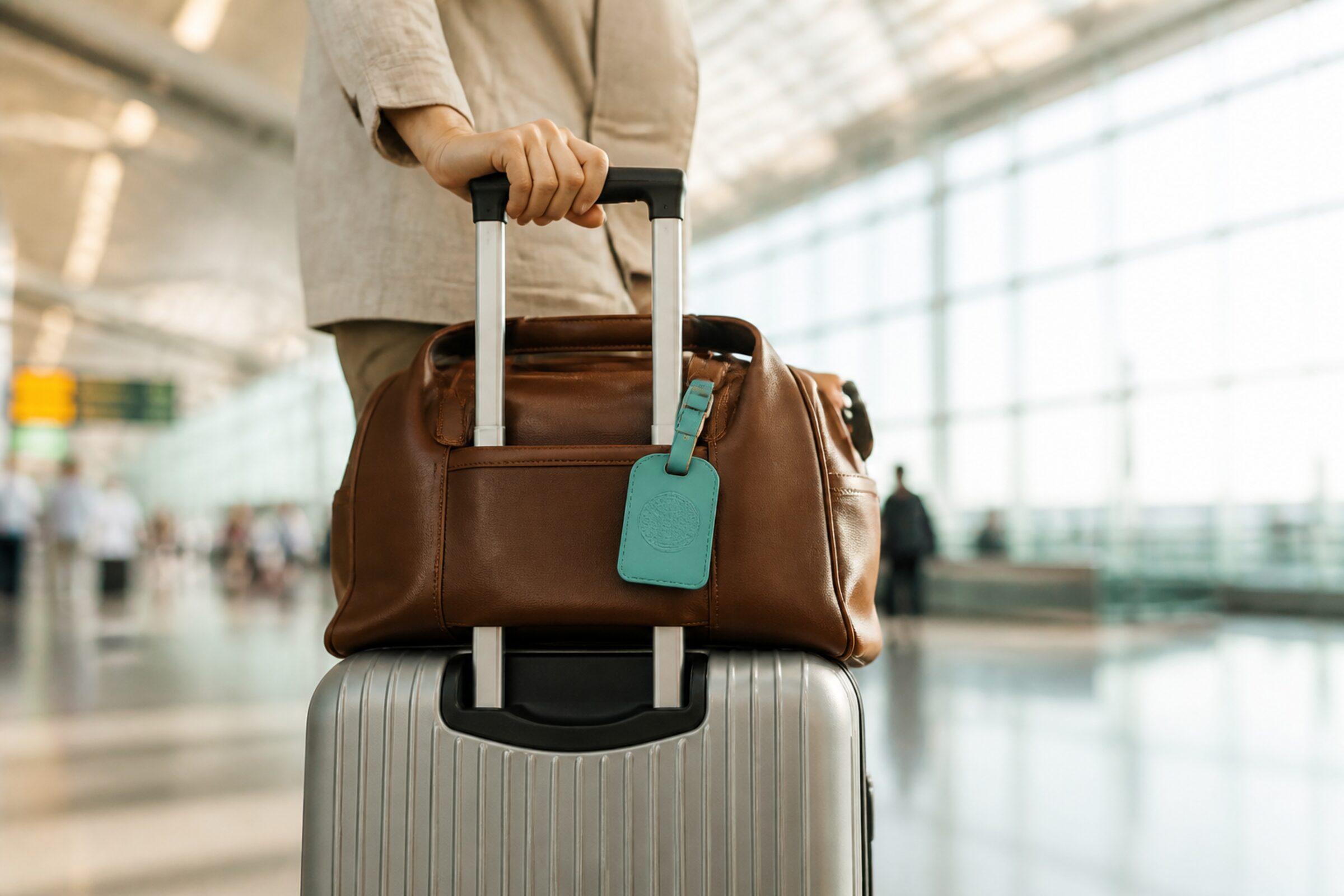 Travel luggage ready for a journey with ReturnQRTag protection